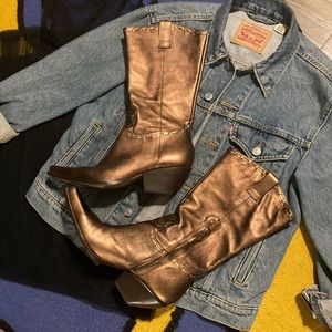 BCBG Gold Metallic Cowboy Boots